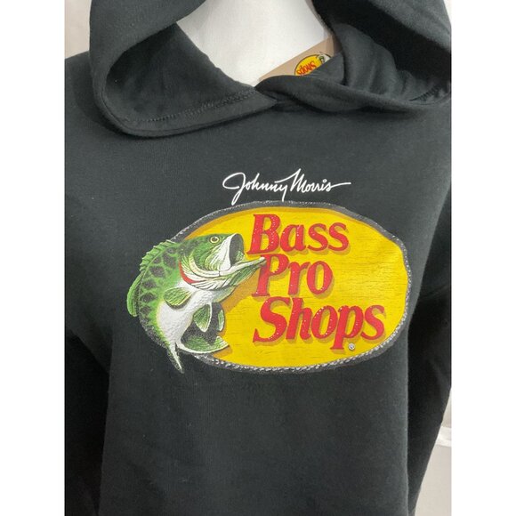 Bass Pro Shops Johnny Morris Black Hoodie XL Womens Cropped Sweatshirt Cotton Bl - Picture 3 of 7